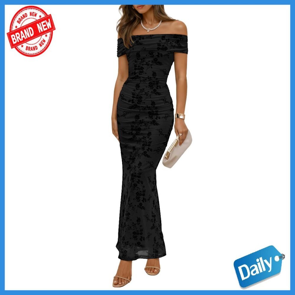 Off Shoulder Floral Maxi Dress Bodycon Formal Cocktail Wedding Guest